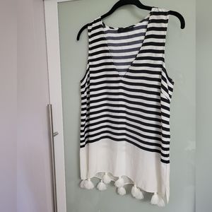 Jenni Kayne Black and White Stripped Silk Tank Top Size Small
